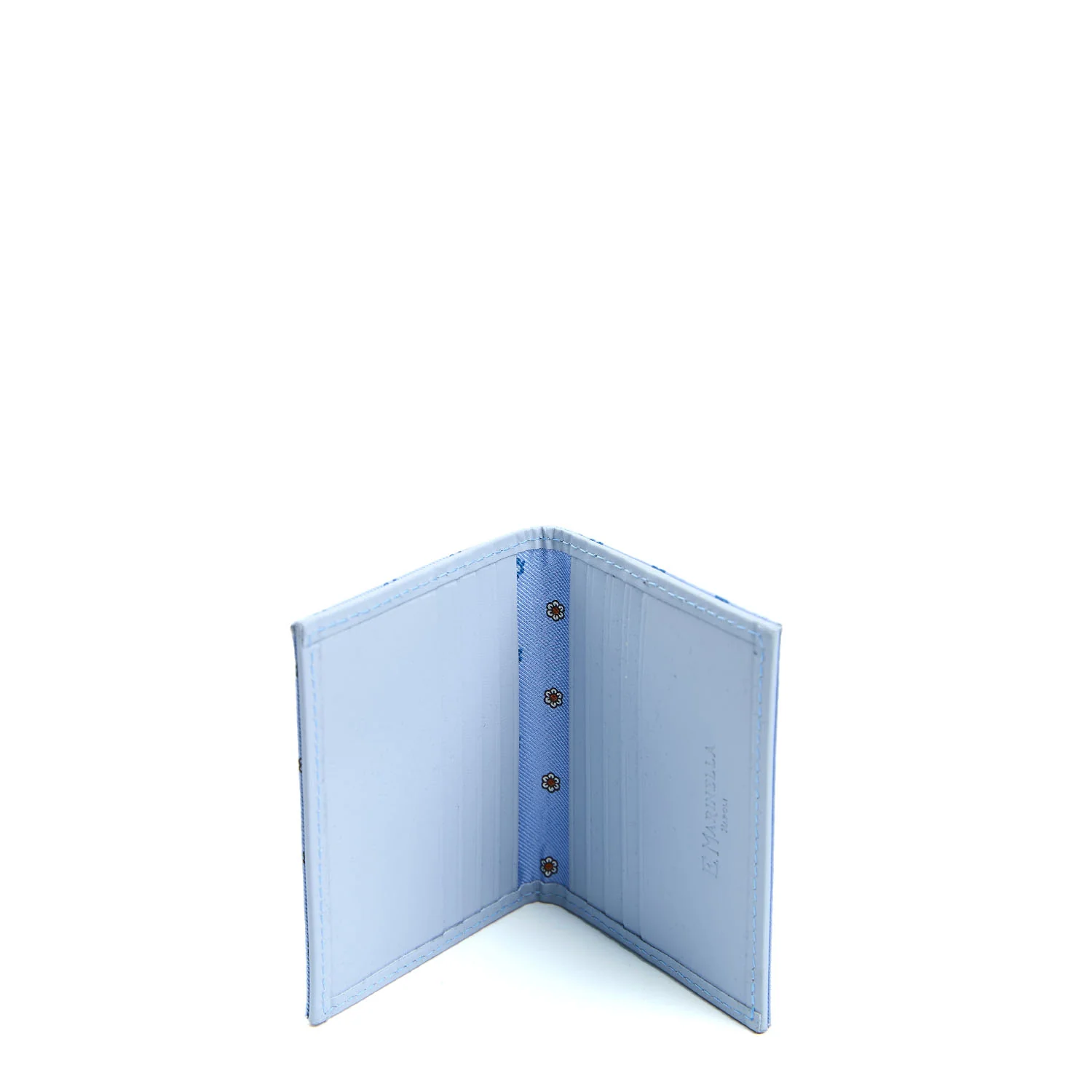 LIGHT BLUE SILK AND LEATHER FOLDING CARD HOLDER - Image 2
