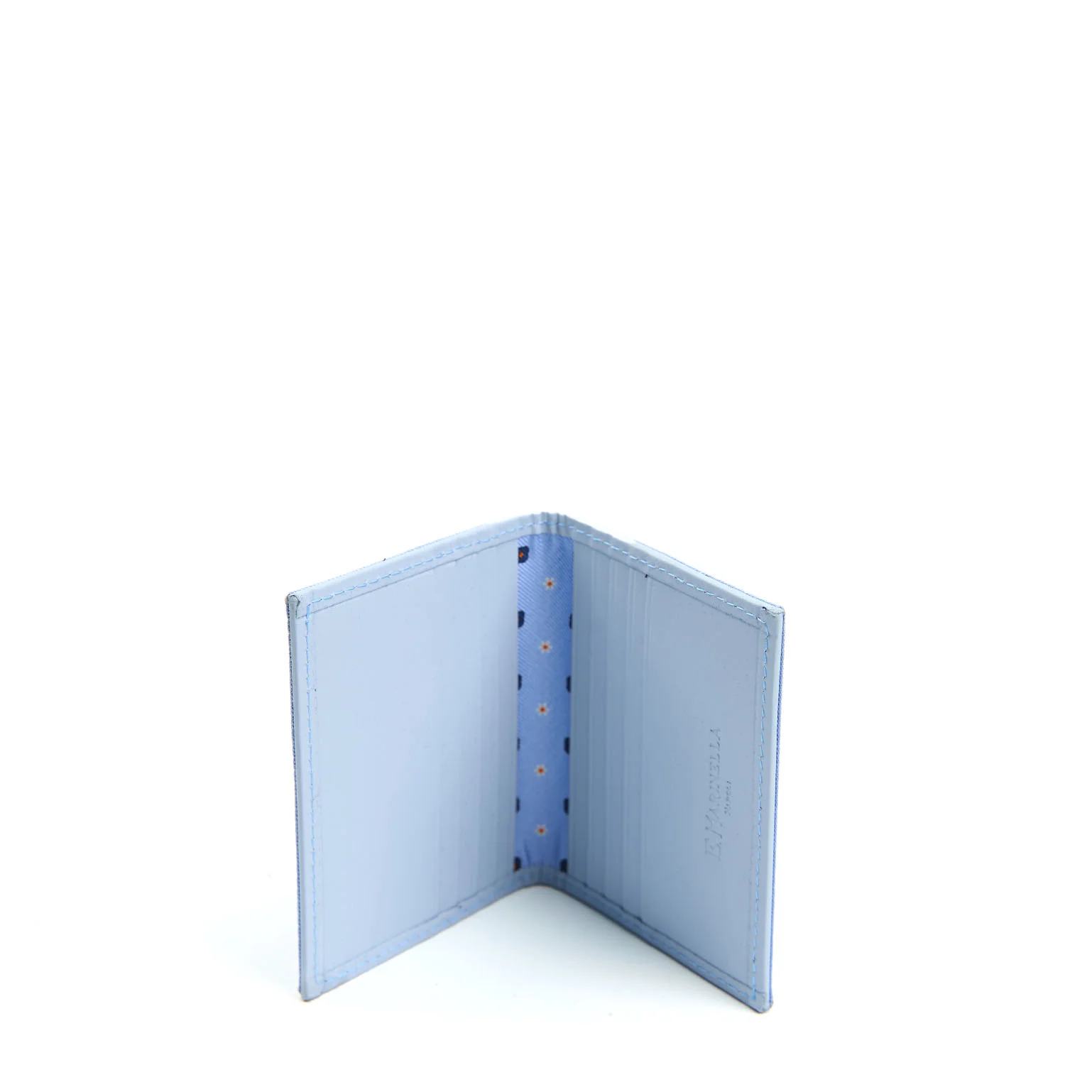 LIGHT BLUE SILK AND LEATHER FOLDING CARD HOLDER - Image 2