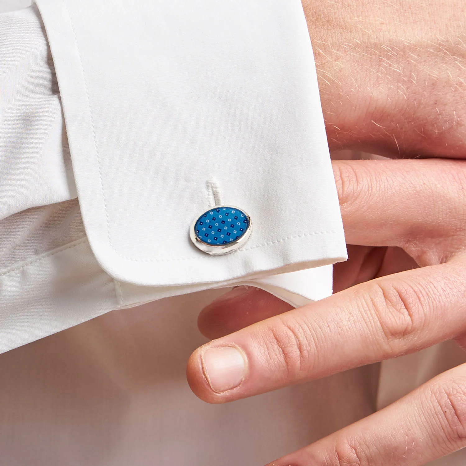 LIGHT BLUE SILVER CUFFLINKS - Image 2