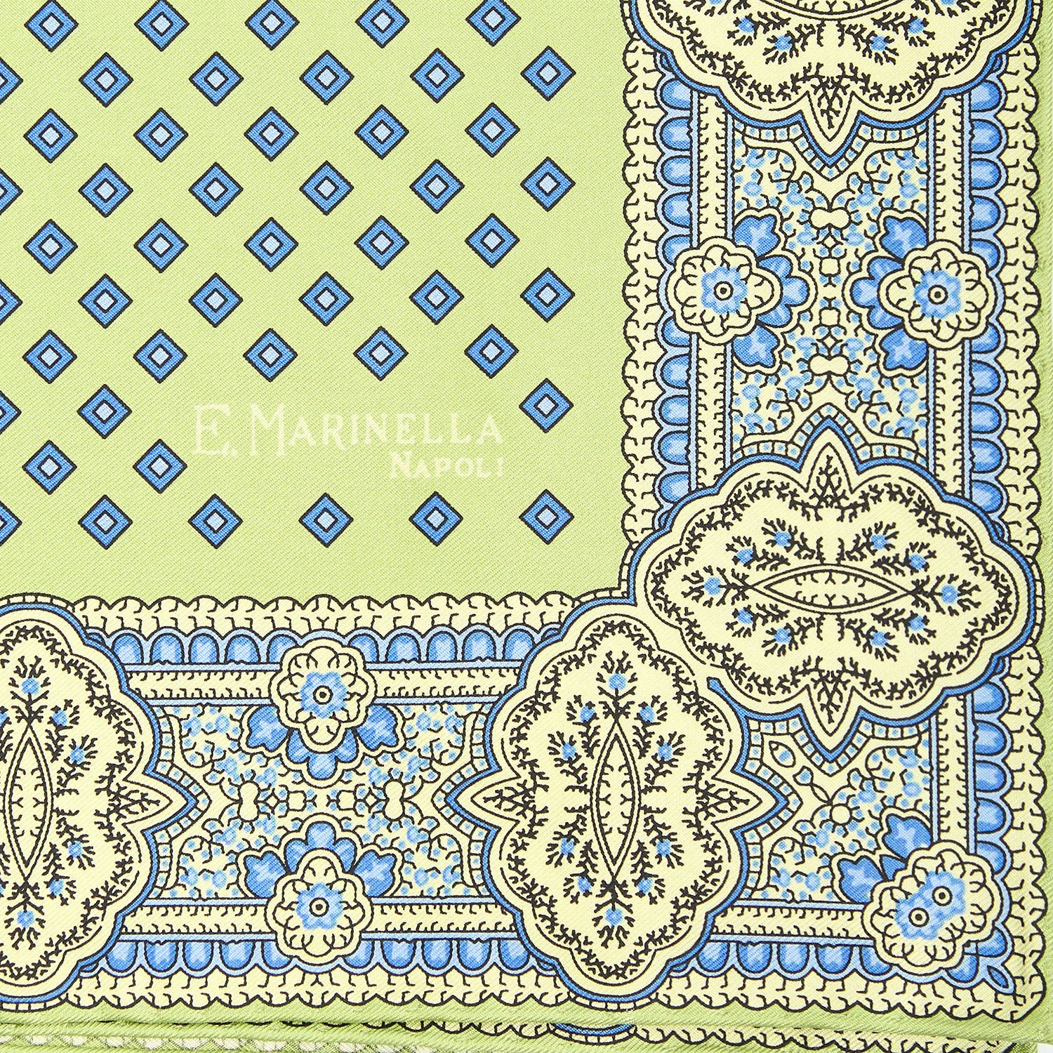 LIGHT GREEN HAND-PRINTED SILK POCKET SQUARE - Image 2