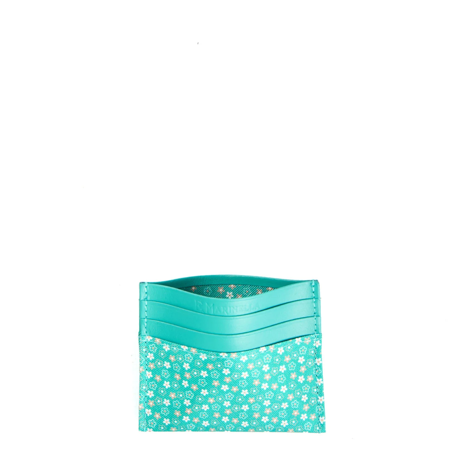 LIGHT GREEN LEATHER AND SILK CREDIT CARD HOLDER - Image 2
