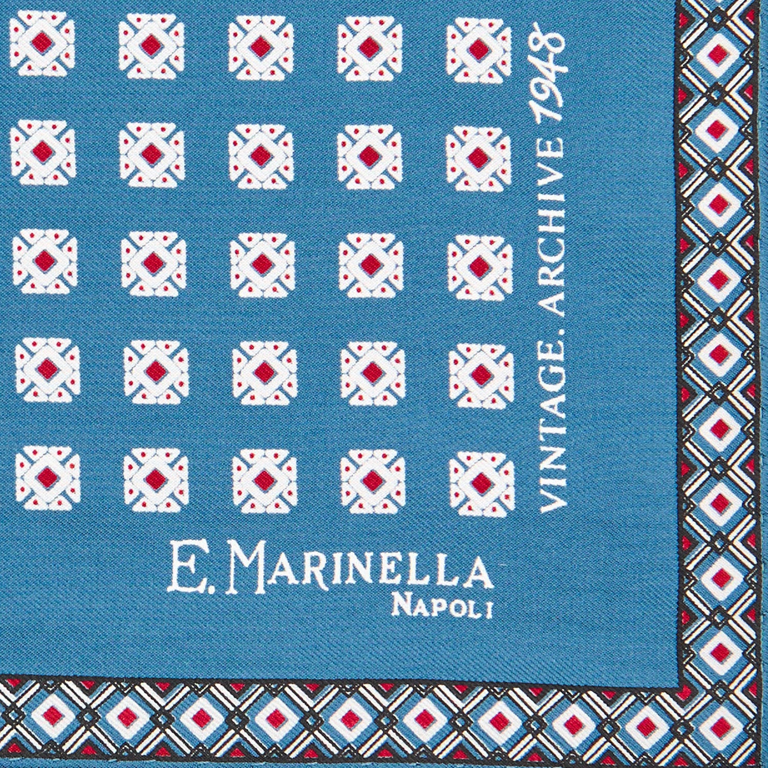 MID BLUE HAND-PRINTED SILK POCKET SQUARE - Image 3