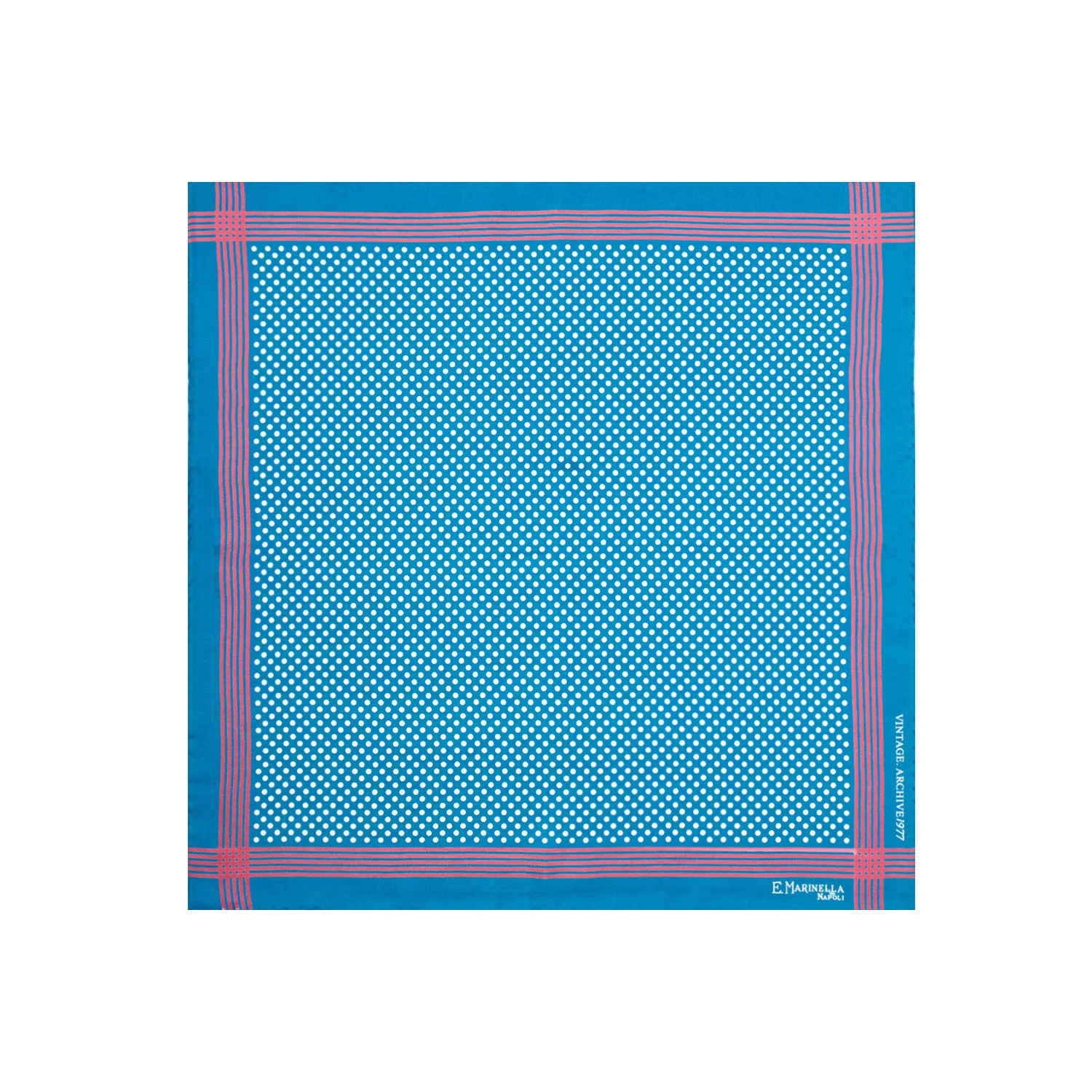 MID BLUE HAND-PRINTED SILK POCKET SQUARE - Image 2
