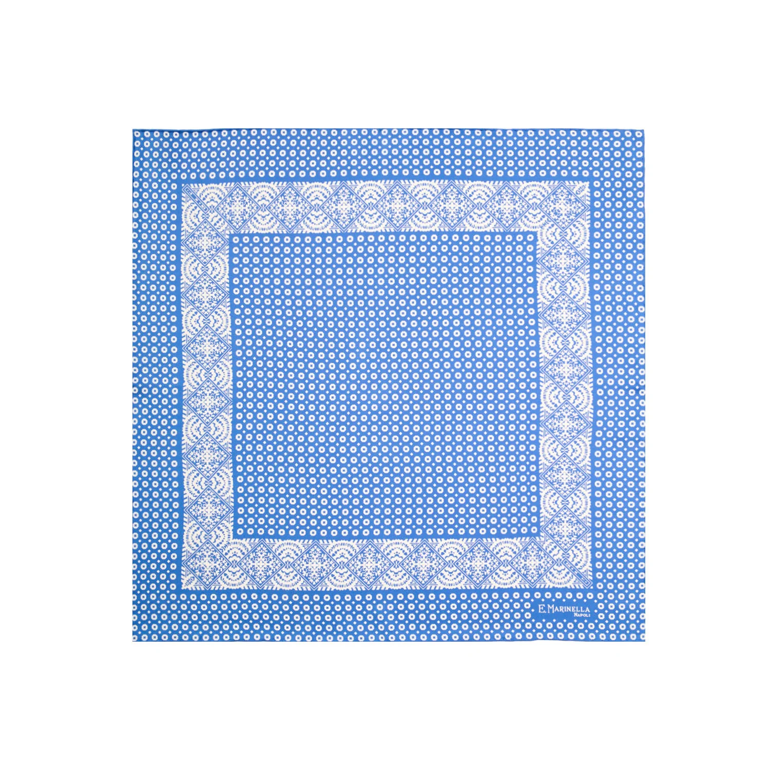 MID BLUE HAND-PRINTED SILK POCKET SQUARE - Image 2