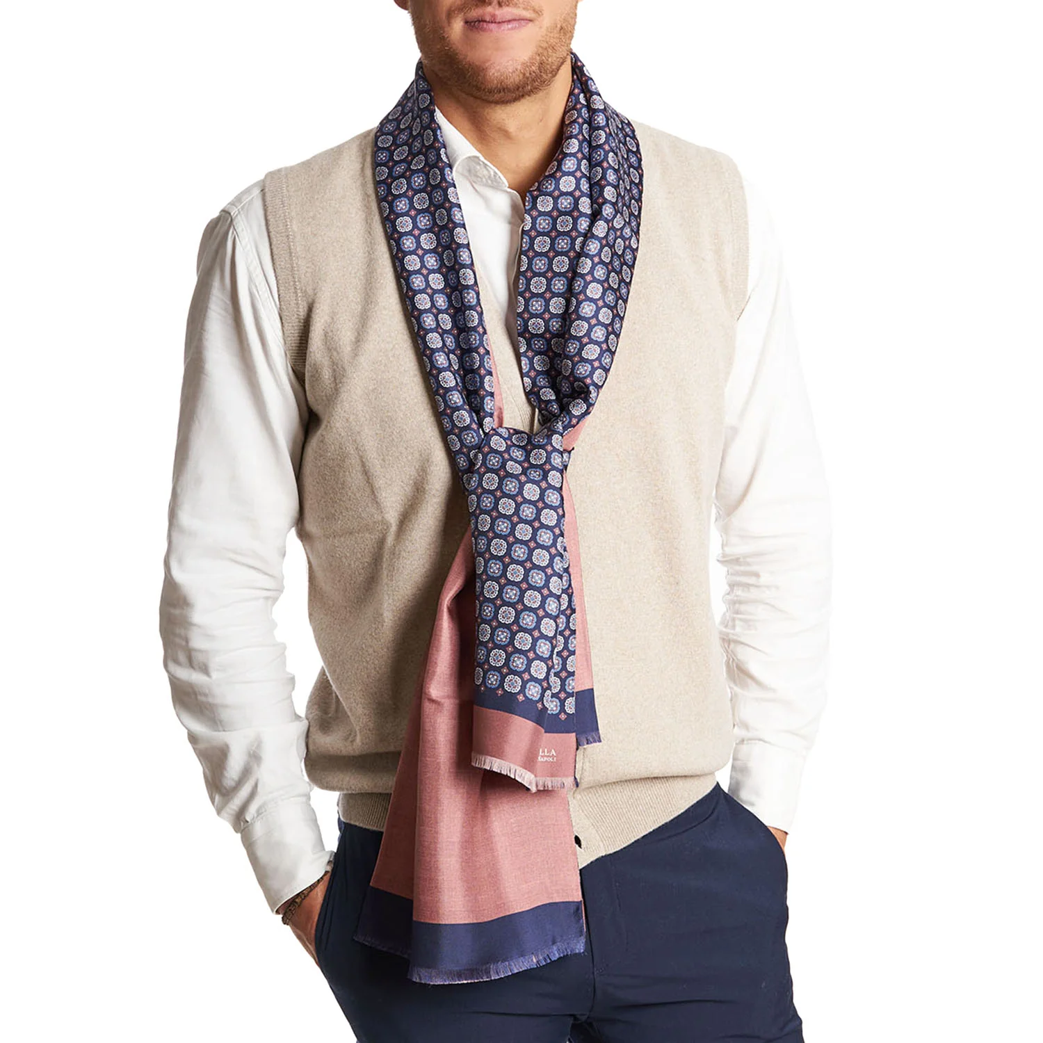 MIDNIGHT BLUE AND PINK DOUBLE SCARF - Image 2