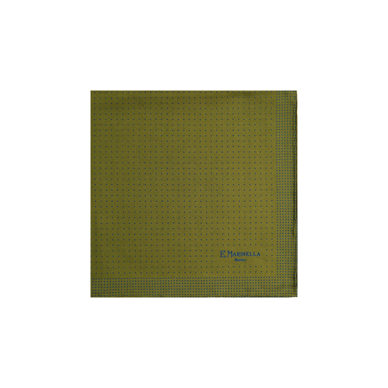 OLIVE GREEN HAND-PRINTED SILK POCKET SQUARE