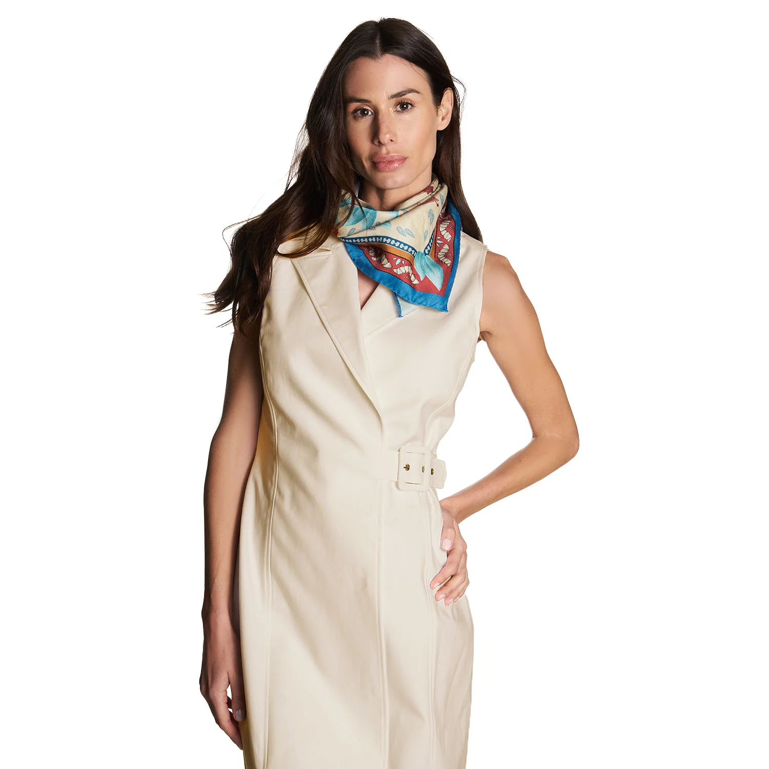 BEIGE SILK AND ORANGE FIBER SCARF - Image 2
