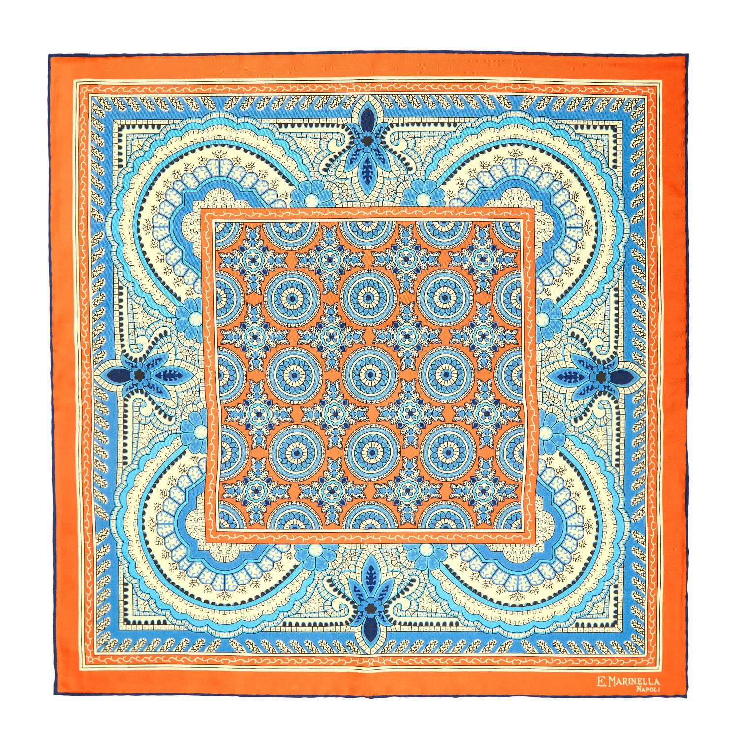 ORANGE HAND-PRINTED SILK POCKET SQUARE - Image 2