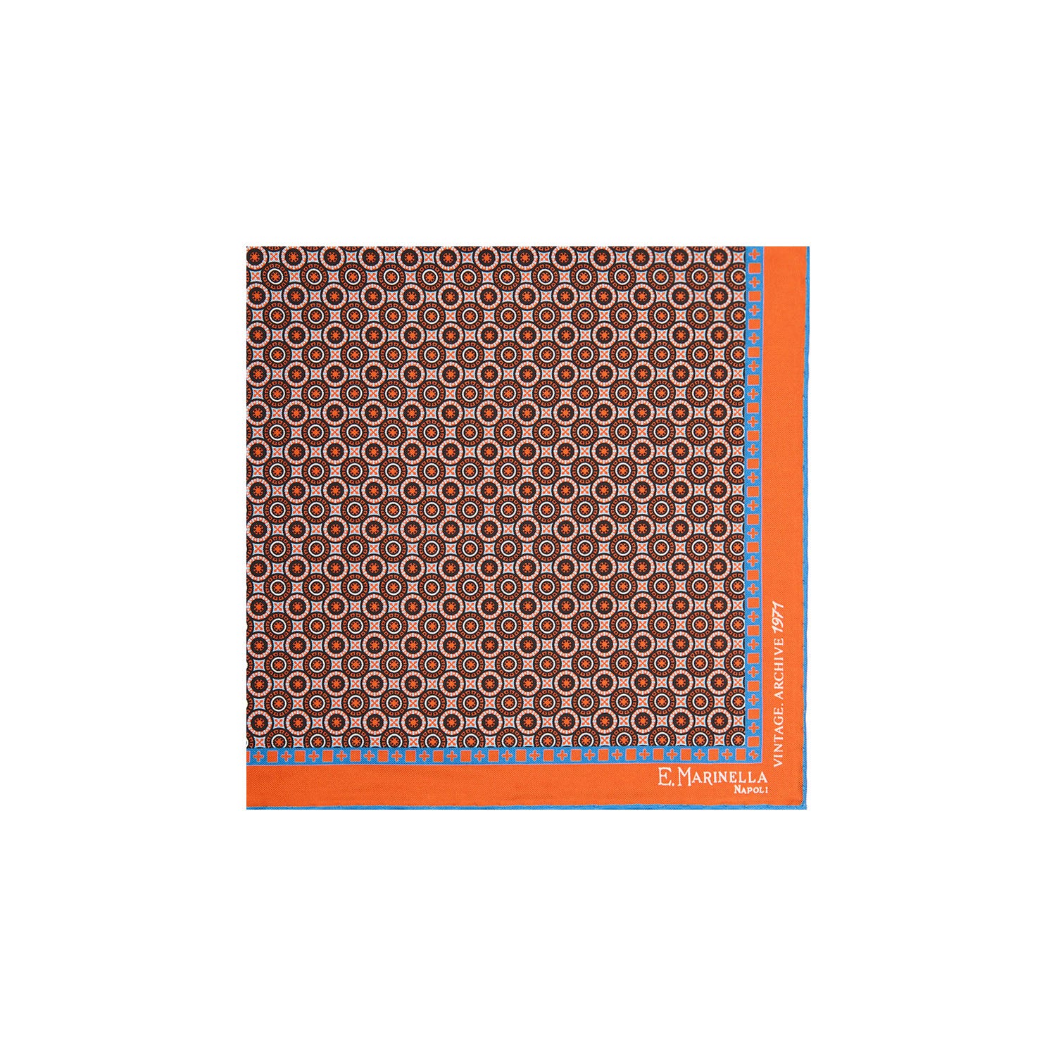 ORANGE HAND-PRINTED SILK POCKET SQUARE