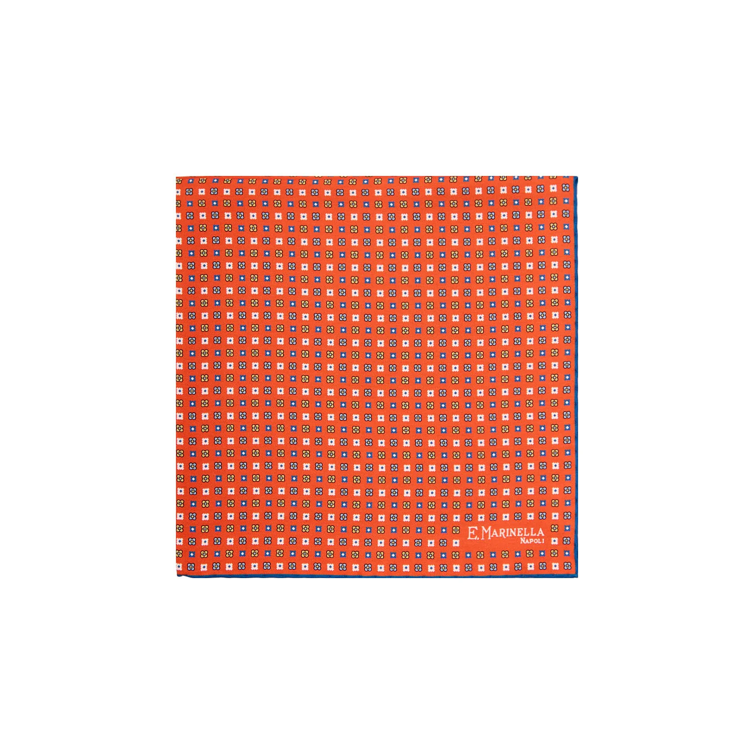 ORANGE HAND-PRINTED SILK POCKET SQUARE