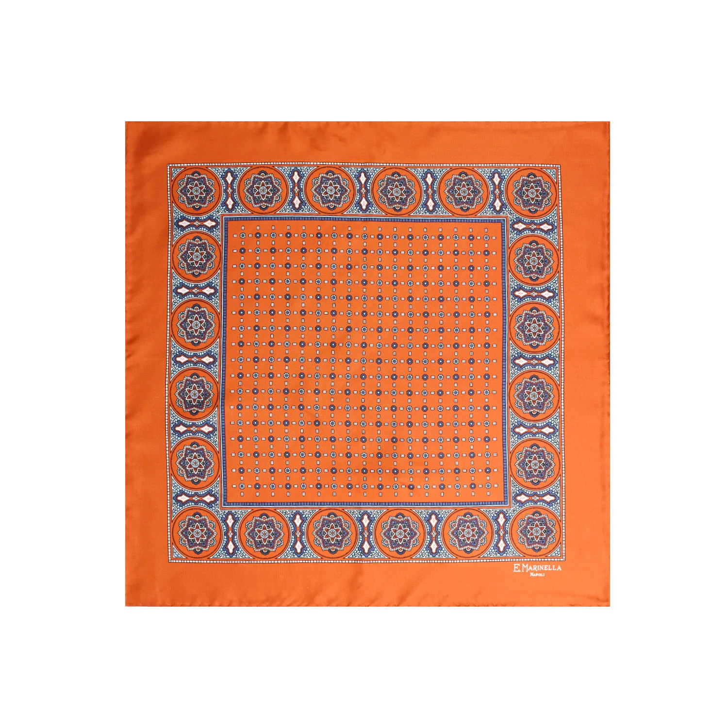 ORANGE HAND-PRINTED SILK POCKET SQUARE - Image 2