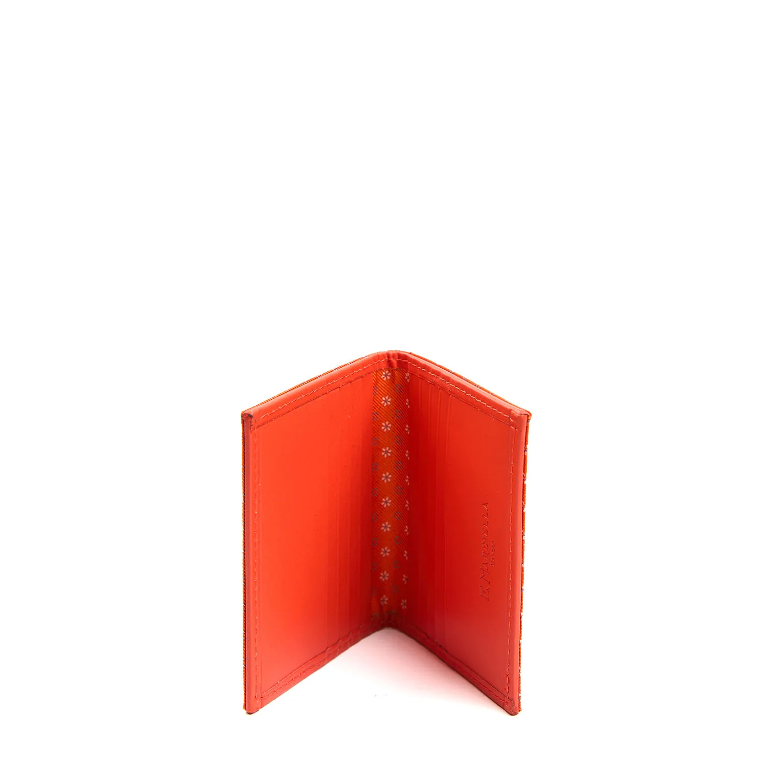 ORANGE SILK AND LEATHER FOLDING CARD HOLDER - Image 2