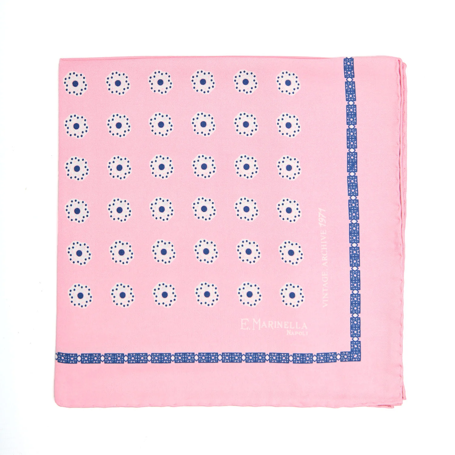 PINK HAND-PRINTED SILK POCKET SQUARE