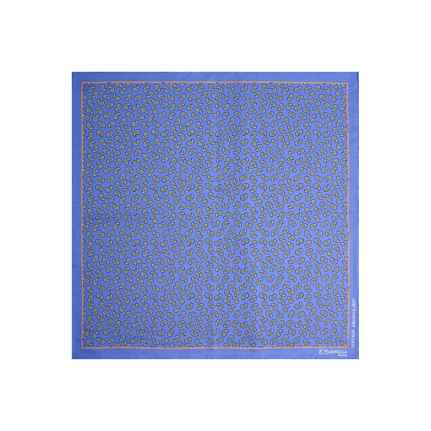 POWDER BLUE HAND-PRINTED SILK POCKET SQUARE - Image 2