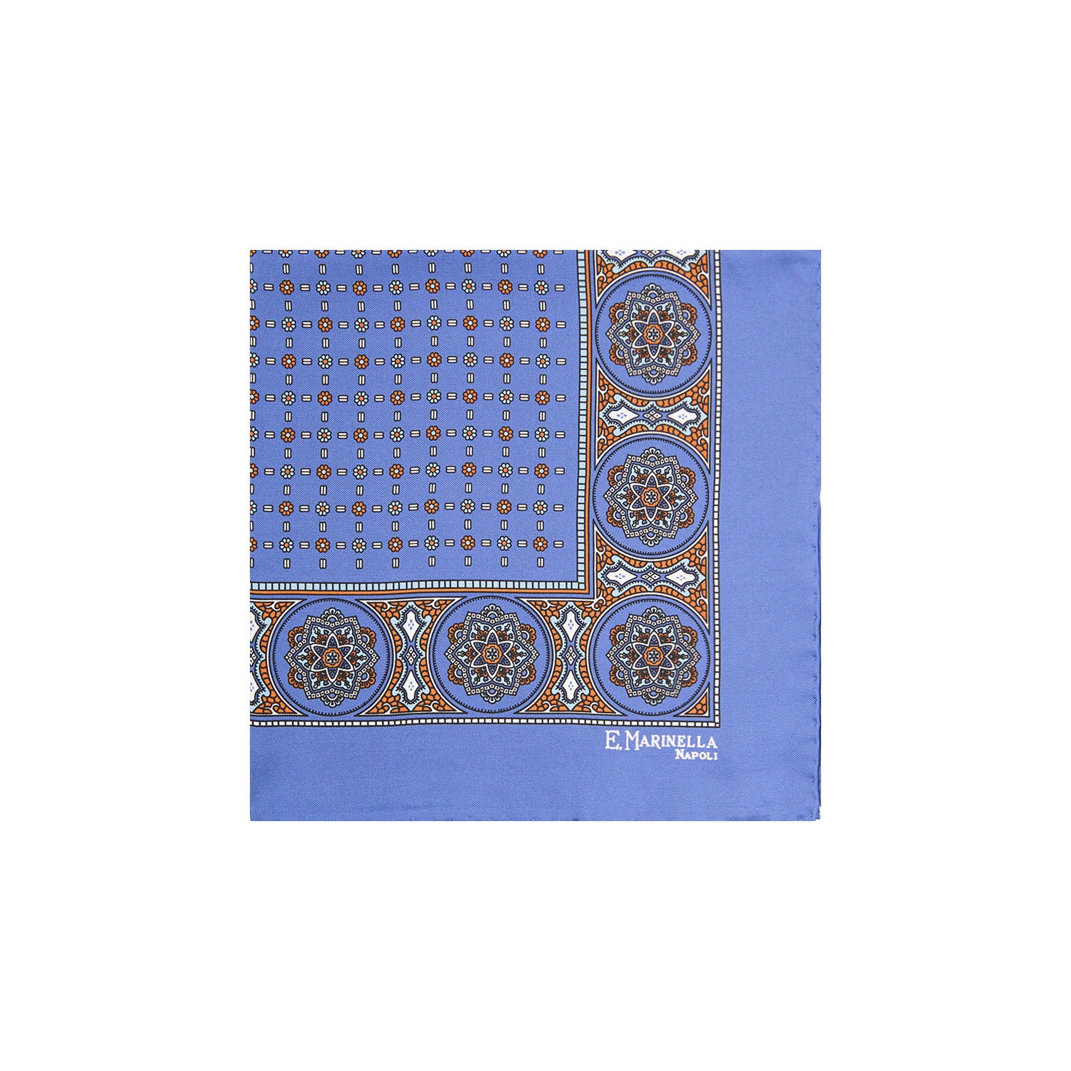 POWDER BLUE HAND-PRINTED SILK POCKET SQUARE