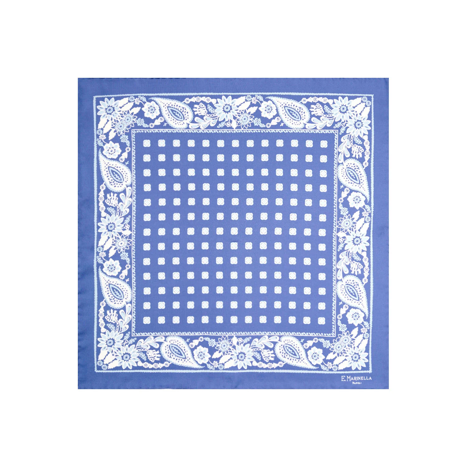 POWDER BLUE HAND-PRINTED SILK POCKET SQUARE - Image 2