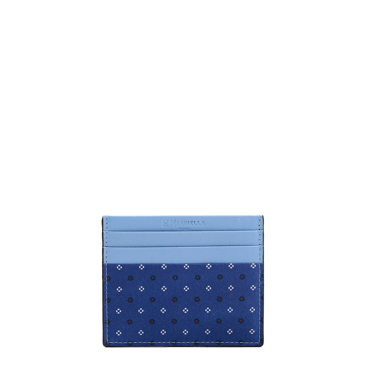 POWDER BLUE LEATHER AND SILK CREDIT CARD HOLDER
