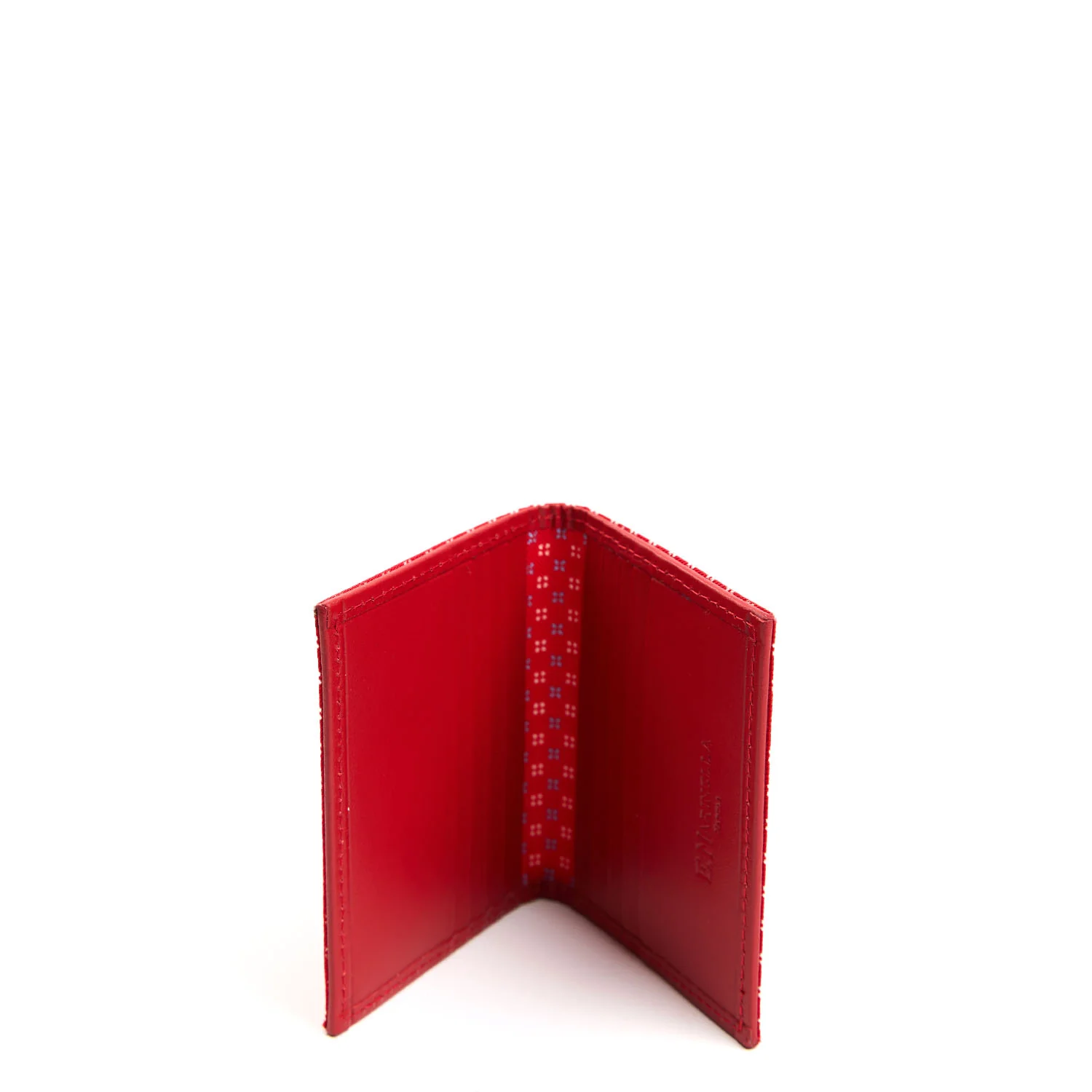 RED SILK AND LEATHER FOLDING CARD HOLDER - Image 2