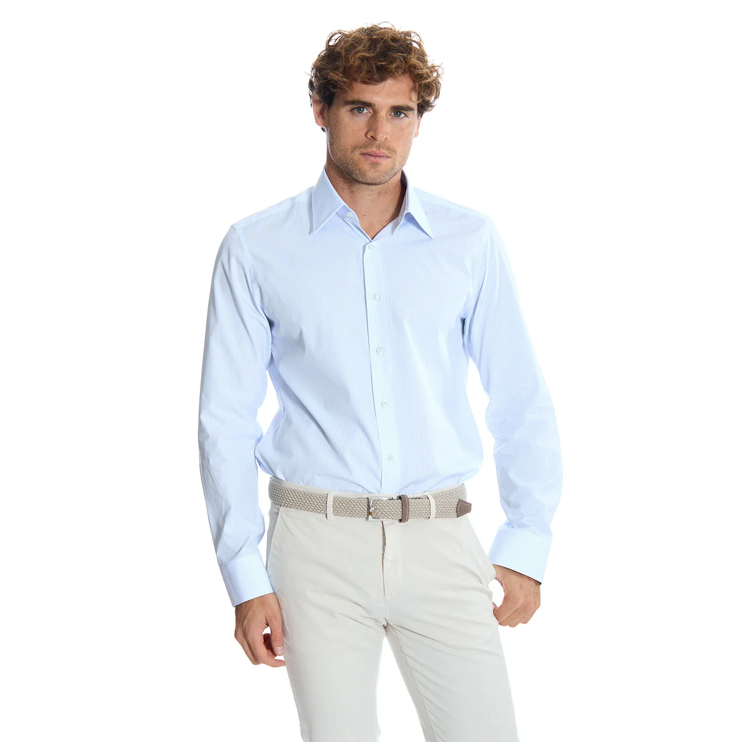 REGULAR WHITE AND LIGHT BLUE STRIPED CLASSIC SHIRT - Image 9