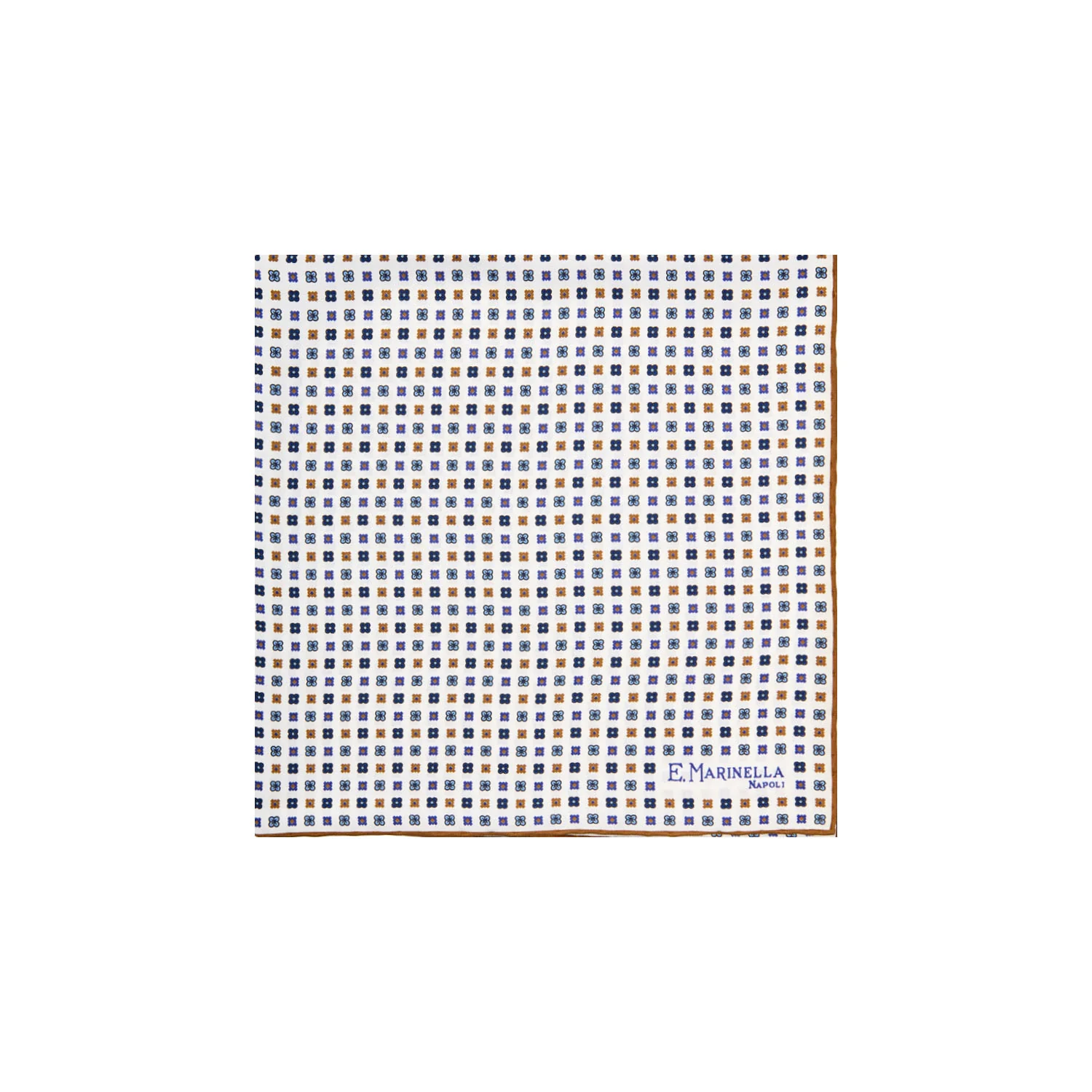 WHITE HAND-PRINTED SILK POCKET SQUARE